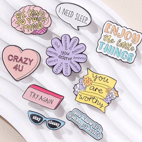 Set of 9 different pins multicolor motivation and inspiration perfect for a gift - Picture 2 of 9